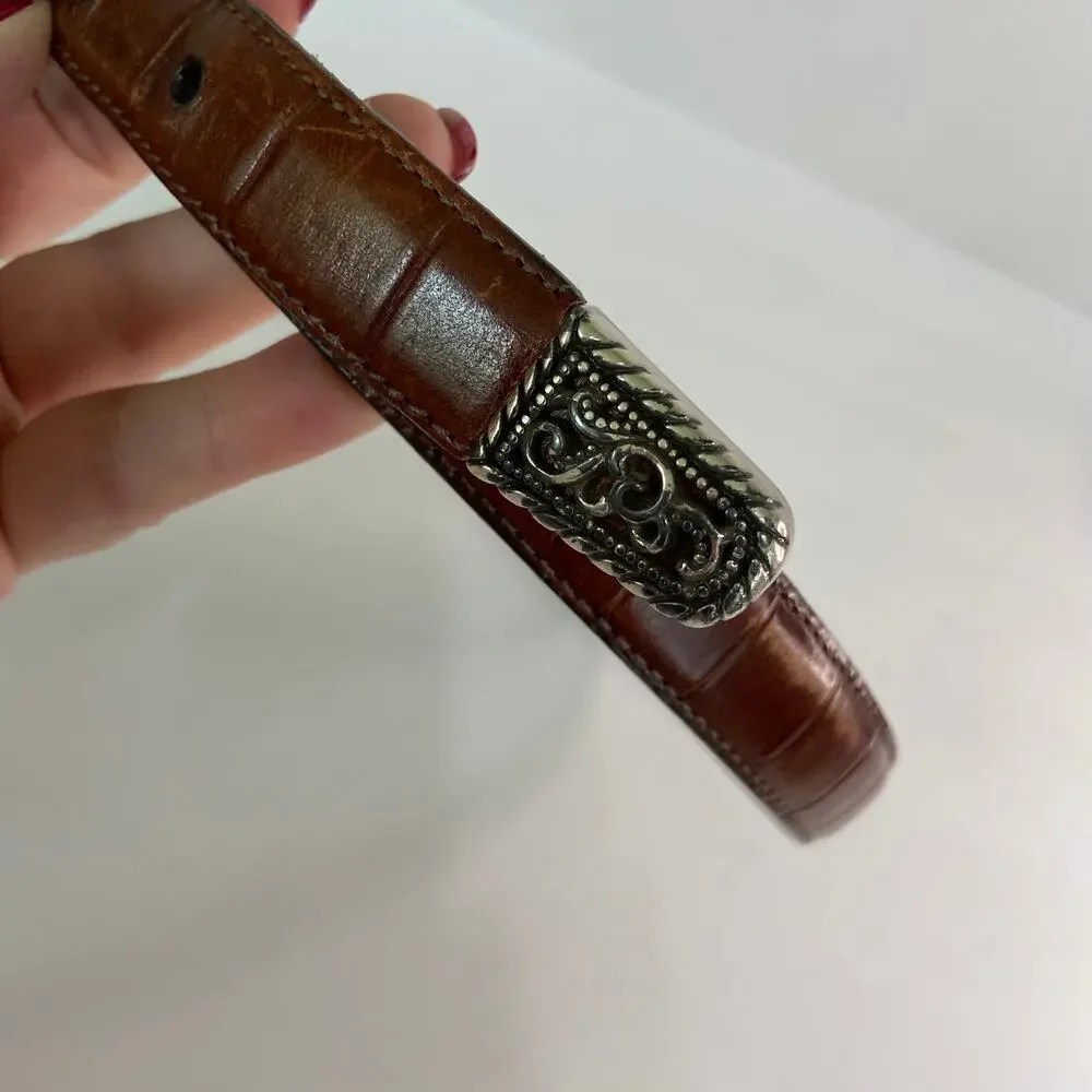 Brighton Leather Belt Womens Size Small‎ 28 Brown Embossed Silver Tone Hardware